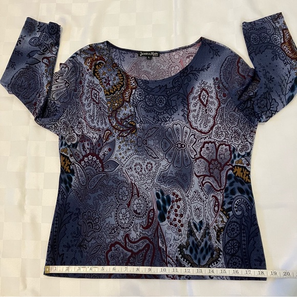 Jessica Max Long Sleeve Round Neck Blue & Purple Print Blouse, L - Picture 9 of 11